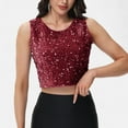 thumbnail image 2 of Women's Sleeveless Sequin Crop Top with Round Neckline and Sparkle Embellishment - XX Large, Burgundy, 2 of 7