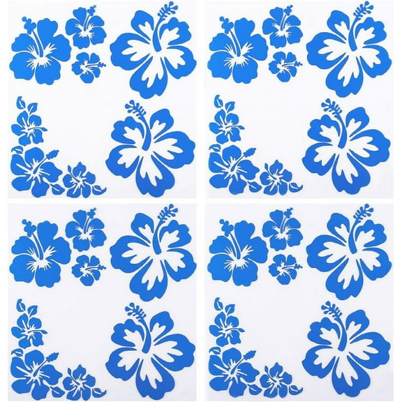 4 Sheets Hibiscus Flower Car Sticker Hawaiian Stickers and Decals Blue Reflective Stickers Waterproof Vinyl Automotive Exterior Decor for SUV Truck Motorcycle Doors Walls Laptop Dodger Blue