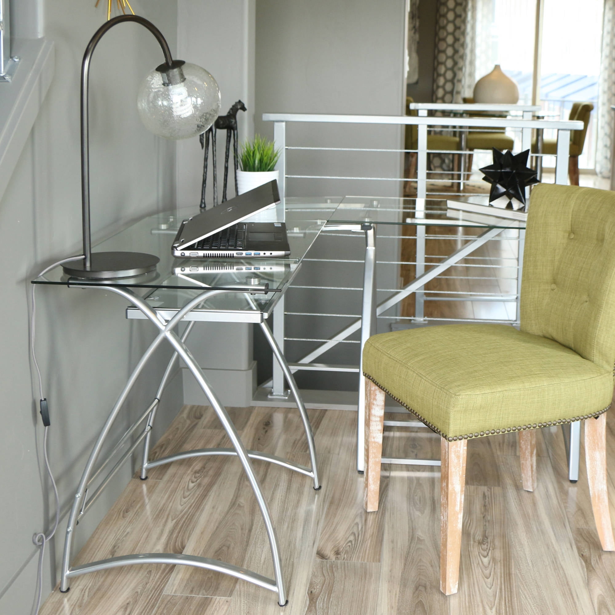 Walker Edison 51 Modern L Shaped Glass Corner Computer Desk Walker Edison 51 Modern L Shaped Glass Corner Computer Desk Silver Com