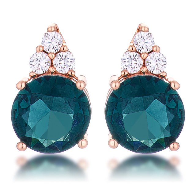 Precious Stars Rose Goldtone Blue-Green Cubic Zirconia Round Cluster Earrings
