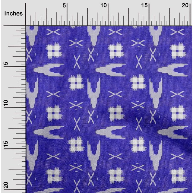 oneOone Polyester Lycra Fabric Arrow Sign & Check Kasuri Print Fabric By Yard 56 Inch Wide