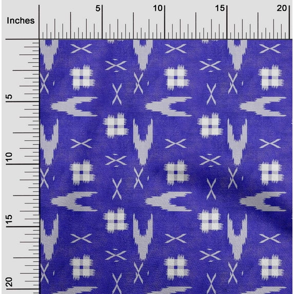 oneOone Organic Cotton Voile Fabric Arrow Sign & Check Kasuri Printed Fabric 1 Yard 42 Inch Wide