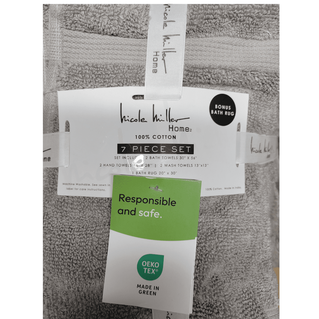 Nicole Miller 7pc Gray 100 Cotton Complete Bath Set Machine Washable and Made in Green Walmart