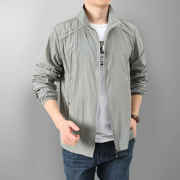 Male Solid Color Hoodless Stand Collar Breathable Long Sleeve Track Jacket Thin Jacket 5xl Rain Heavy Coats for Men Fashion Jacket for Men Tall Chore Coat Mens Jackets Winter Warm Rain Jackets for Men