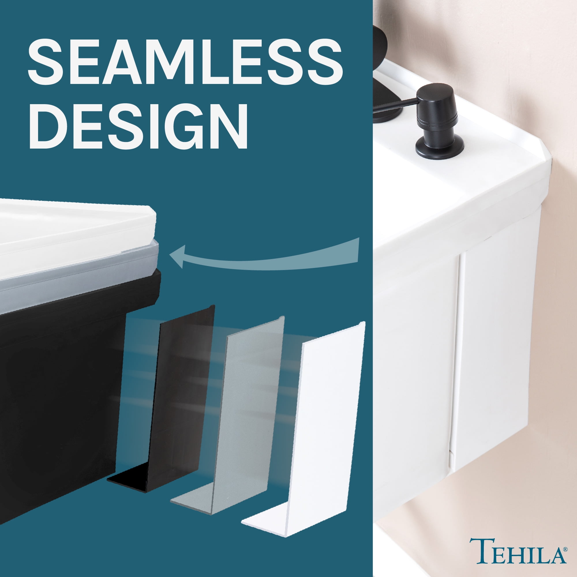 Tehila Floating Thermoplastic Utility Sink with Matte Black Pull-Down Faucet for Laundry Room