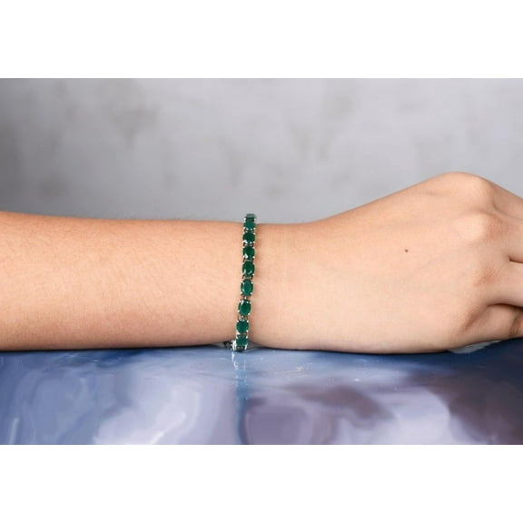CZ Onyx Bridal Wedding tennis Bracelet Oval Shaped Green Onyx Tennis Bracelet Birthstone Jewelry Anniversary Gifts For Mother Green Onyx Line Bracelet