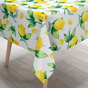 Lemon Tablecloth Spring Summer Yellow Lemon Leaf Tablecloths, Waterproof Wrinkle Table Cover for Kitchen Dining Room Picnic Party Banquet, Outdoor Indoor Tablecloth, Rectangle 60 x 84 inch