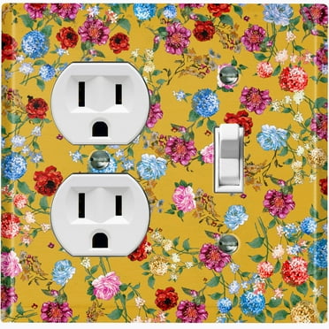 Metal Light Switch Plate Outlet Cover Colorful Floral Garden Wallpaper Yellow ROS038
