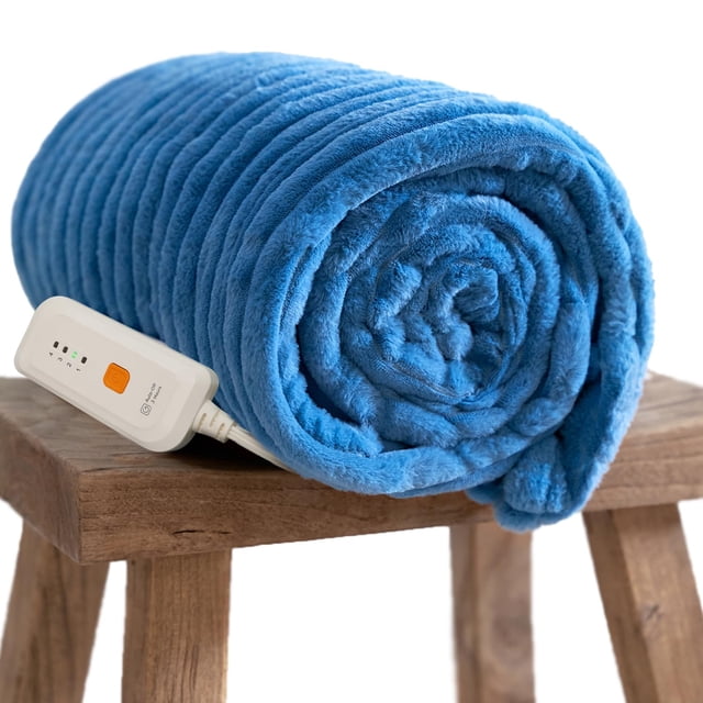 Gotcozy Electric Blanket Heated Throw 50''X60''- Ribbed Faux Fur Heated Blanket with 4 Heating Level & 3 Hour Auto Off Heating Blanket, ETL&FCC Certi