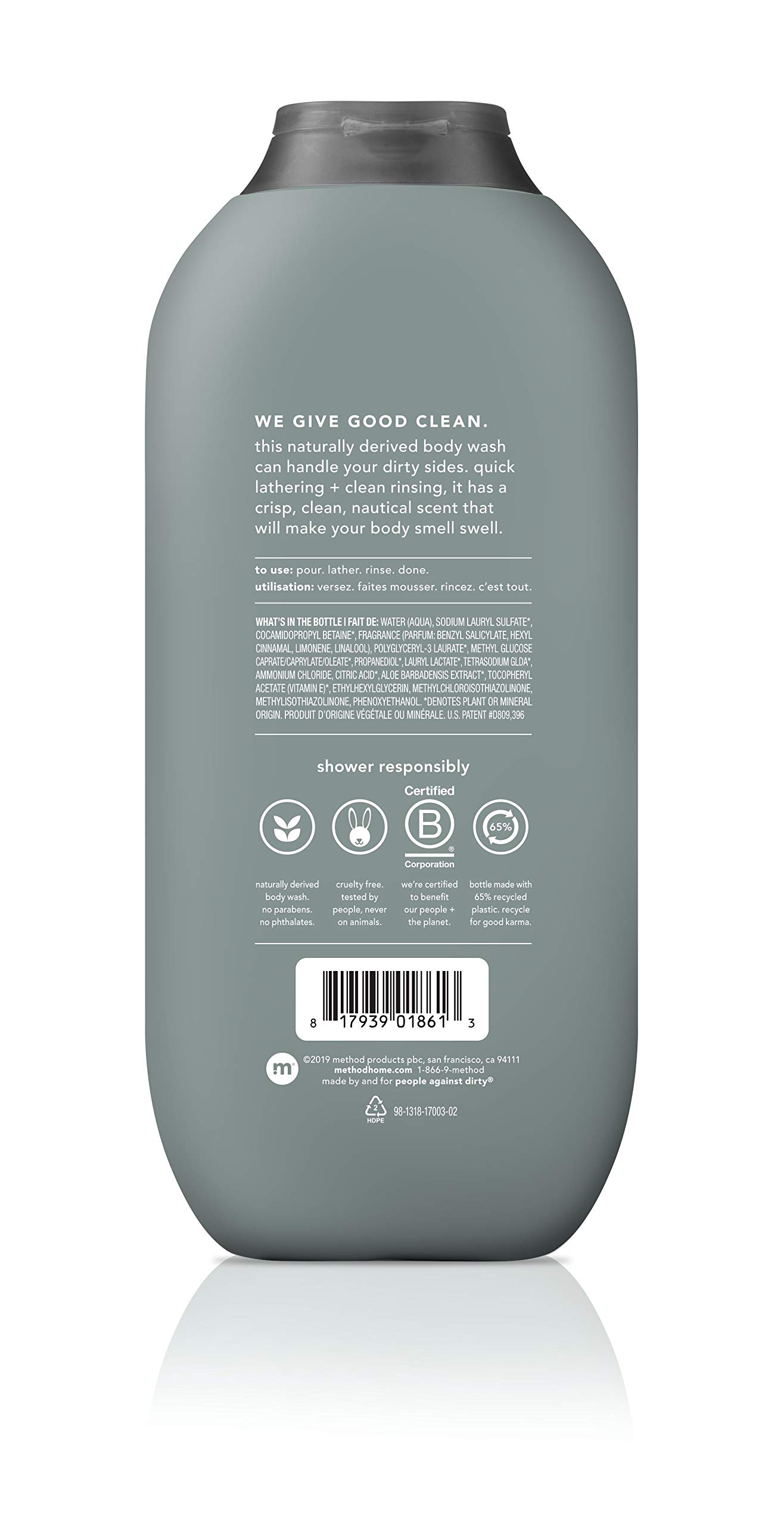 Method Men Body Wash, Sea + Surf, Paraben And Phthalate Free, 18 Fl Oz (Pack Of 6)