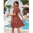 thumbnail image 4 of Robe d'Été Boho à Pois Courte en Dentelle Col en V Manches Courtes Robe Fluide Ligne A Mini Robe Rouge Brique m, 4 of 10