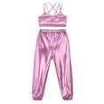 thumbnail image 3 of Hansber Kids Girls Hip Hop Dance Outfits Metallic Camisole  Crisscross Strappy Back Crop Top and Shiny Pants Pink 10, 3 of 5