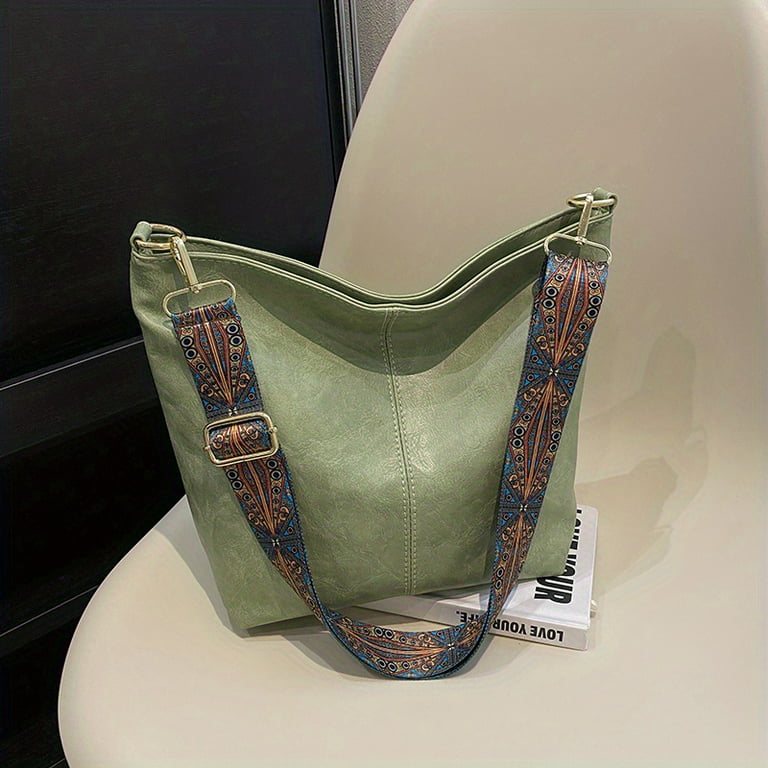 Vintage Crossbody Bag, Geometric Strap Hobo Bag, Large Capacity