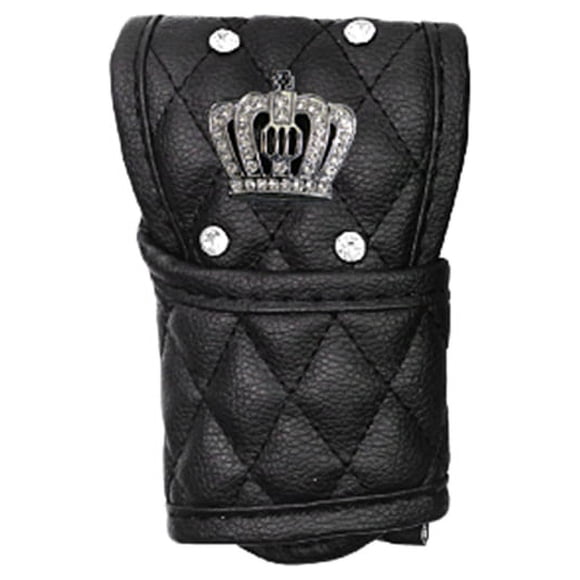 PU Leather Car Gear Shift Cover Anti-Slip Leather Car Gear Shift Knob Cover with Bling Crown,1 * Car Knob Shift Gear Cover,black