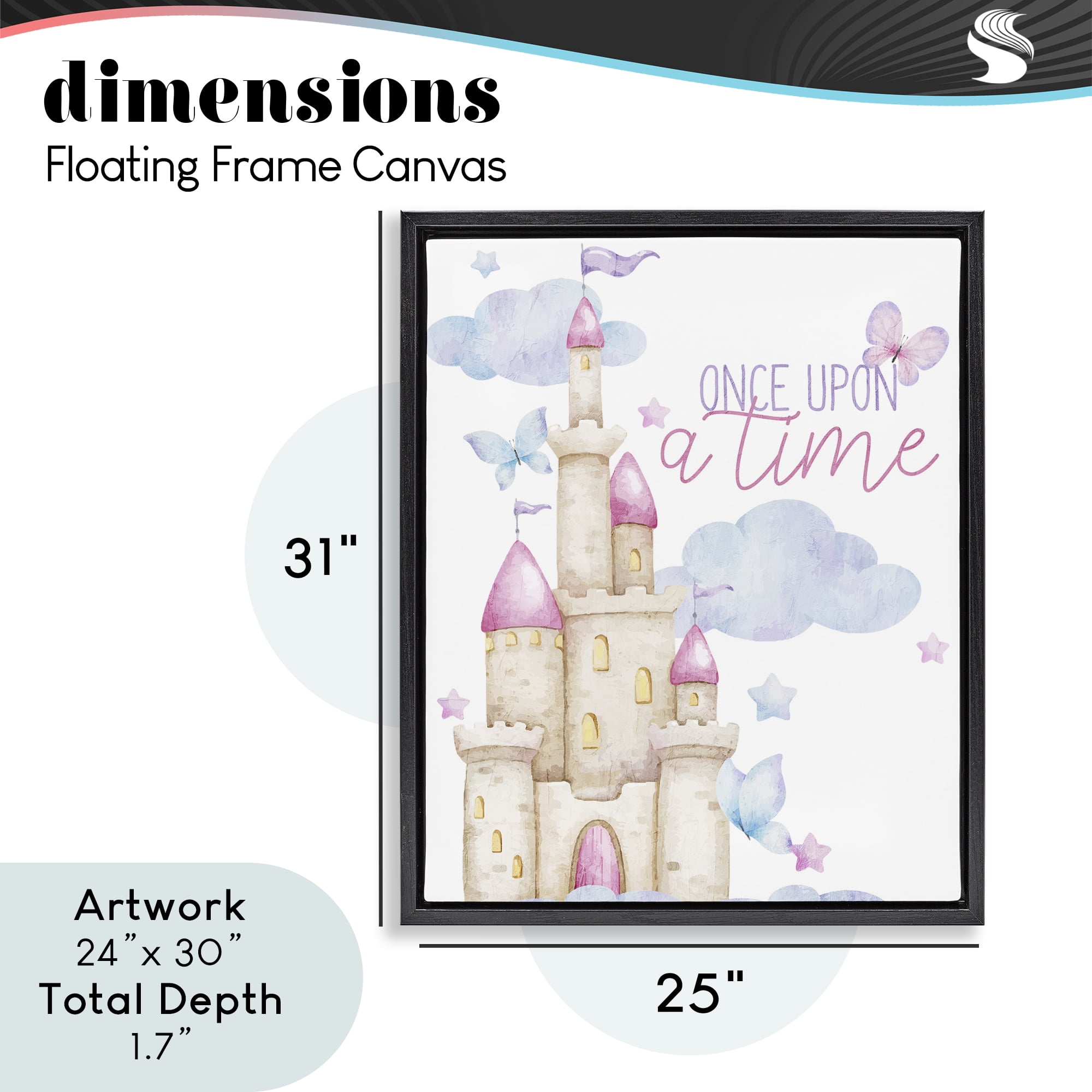 Once Upon A Time Castle Black Framed Floater Canvas Wall Art, design by Kim Allen