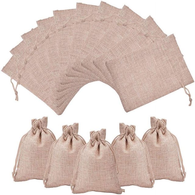 Bolsas de regalo de arpillera con cordón Bolsas de joyería de arpillera para bodas Bolsas para bodas y manualidades DIY 50 piezas (7 * 9 cm)