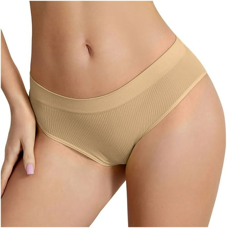 Scyoekwg Women s Underwear Bikinis Briefs Fashion Mid Waisted Bikini Underwear Hipster Panties Seamless Breathable Solid Color Ladies Panties (Beige XL)