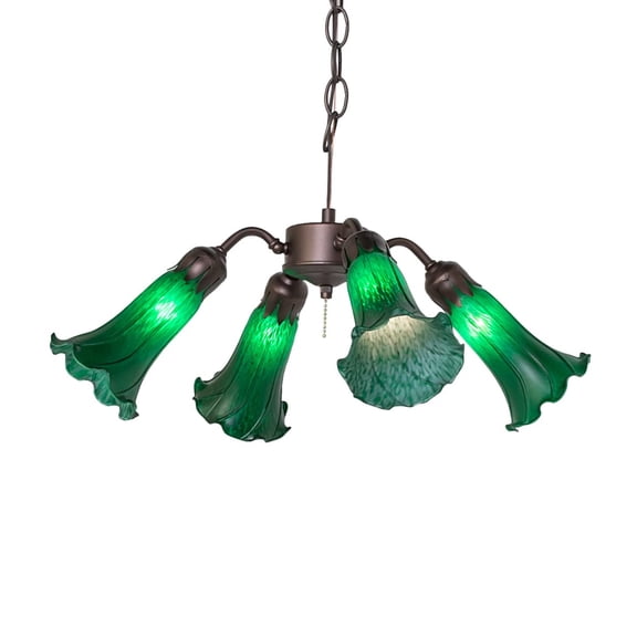 19" Wide Green Tiffany Pond Lily 4 Light Fan Light