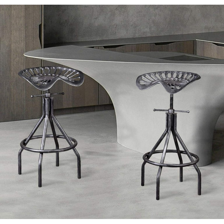 Industrial Tractor Seat Barstools Farmhouse Cast Iron Adjustable Counter Height Stools Swivel Kitchen Saddle Bar Stools Set of 2 Metal Black Brush Silver Dining Chair Walmart