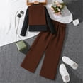 thumbnail image 4 of Xijirk Girls Outfits Kids Girls Casual Set Long Sleeve Knit Ribbed Tops Vest with Wide Leg Pants Three Piece Fashion Clothes for Layered Styling Daily Wear and Playful Activities,Brown,7-8 Years, 4 of 9