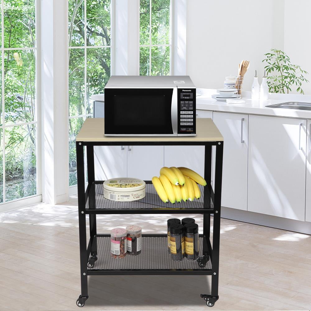 OYEAL Kitchen Cart on Wheels 3 Tier Rolling Cart with Wheels Microwave Cart with Storage Baker's Rack for Kitchen with 10 Removable Hooks