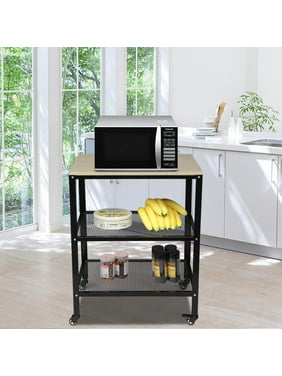 Ubesgoo Microwave Cart on Wheels, 3-Tier Rolling Kitchen Cart Baker Rack with Adjustable Storage Shelves Utility Cart for Living Room