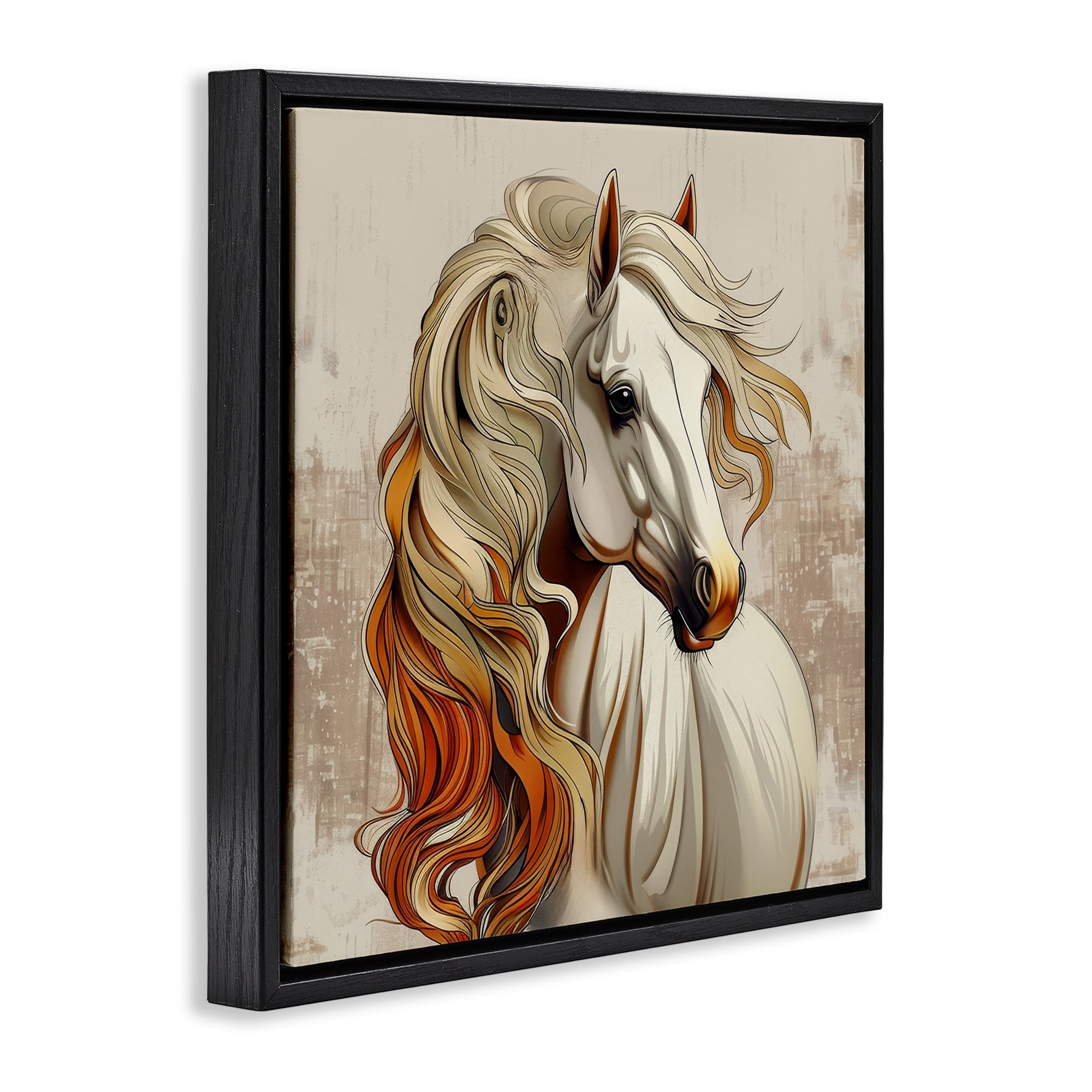 Stupell Industries Elegant Wavy Horse Mane Animals Painting Black Floater Framed Canvas Art Print Wall Art, 25 x 25