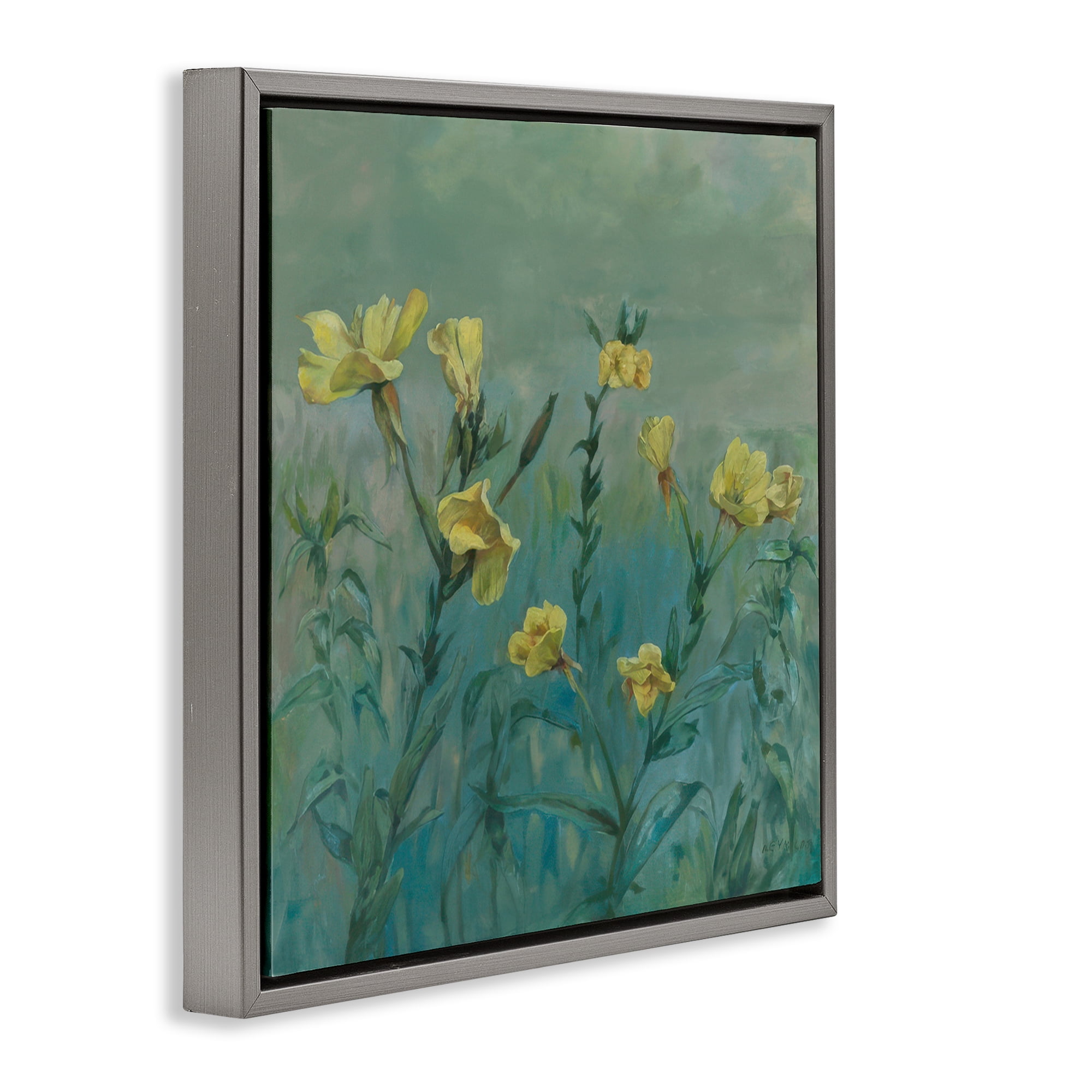 Stupell Industries Buttercup Flower Field Landscape & Nature Painting Gray Floater Framed Canvas Art Print Wall Art, 25 x 25