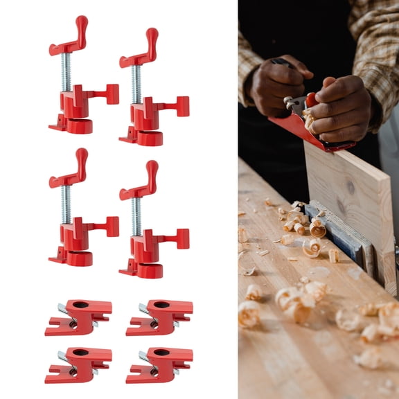 Wood Gluing Pipe Clamp Set, 3/4" Wood Gluing Pipe Clamp Set, Red 4 Pieces Pipe Clamp Set for Woodworking