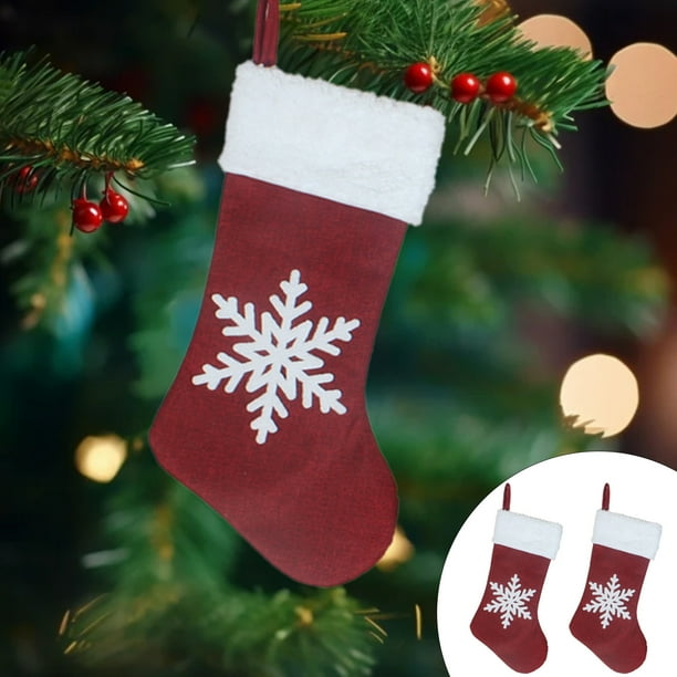 Juego de 2 Bolsas de Regalo para Calcetines Navideños | Calcetines Navideños de Terciopelo Rojo de Punto con Diseños de Papá Noel y Muñeco de Nieve | Tela de Patchwork Resistente | Decoración para La