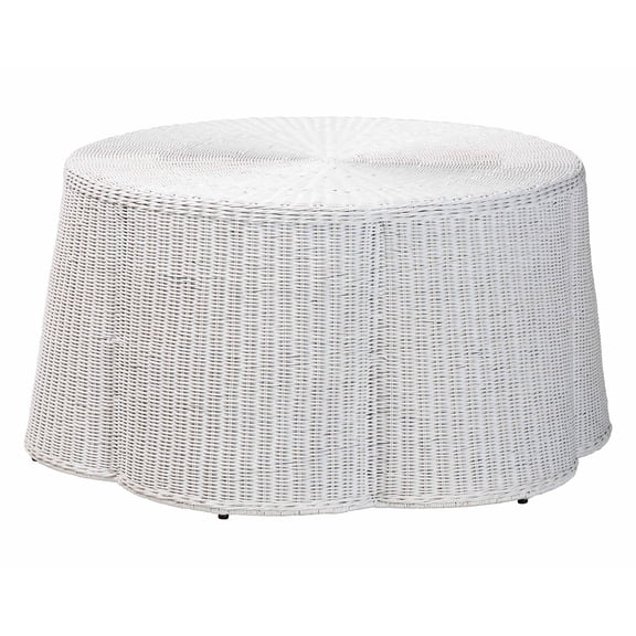 bali & pari Palm Rattan Coffee Table Handwoven Wicker Accent Table White