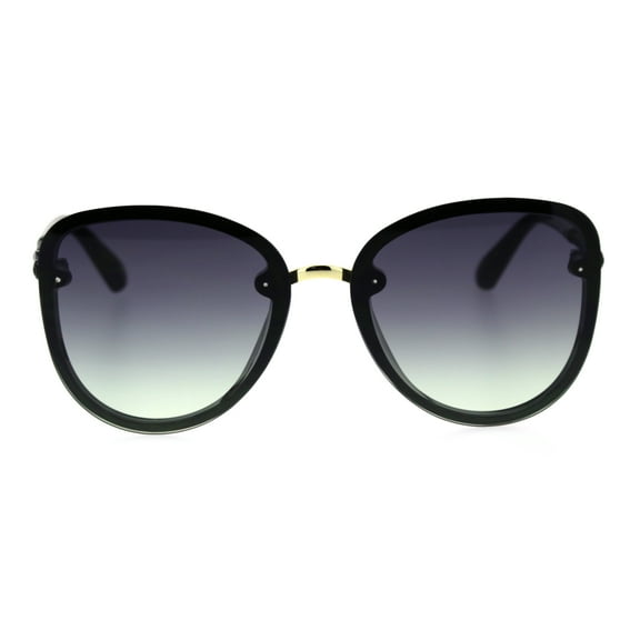 Womens Exposed Lens Edge Chic Butterfly Diva Sunglasses Black Green Smoke