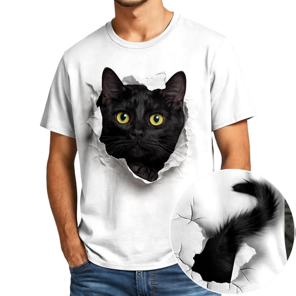 YUEHUA Cat Shirts for Mens Women Funny Tshirt Cat Shirt Unisex Cute 3D Cat Graphic Tee Summer Casual Short Sleeve Tops T-Shirts for Adult