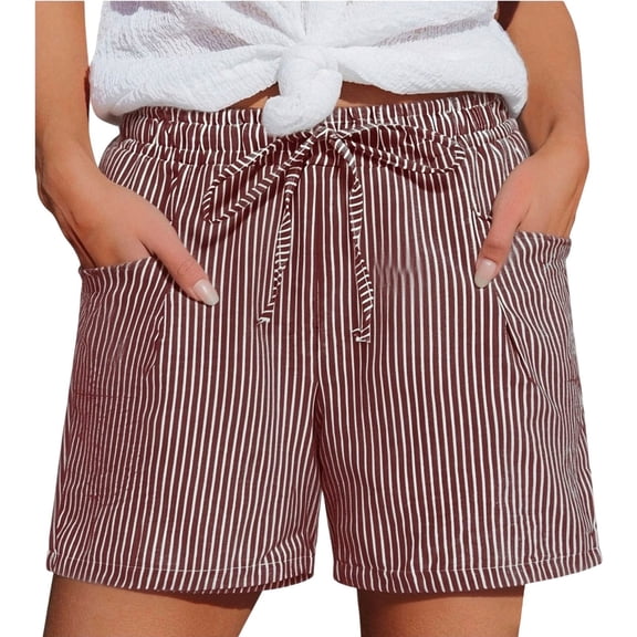 WAYUTE Womens Shorts Striped Elastic Waist Casual Shorts with Drwastring and Pockets Comfort Everyday for Ladies Versatile Vacation Outfit