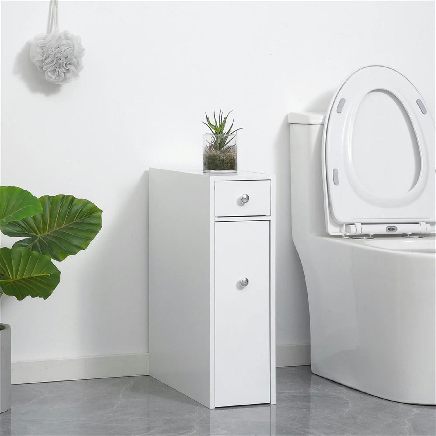 Demi Bonn Bathroom Floor Storage Cabinet, Bathroom Storage Unit, Freestanding Narrow Side Cabinet, Bath Toilet Paper Holder with Drawers, White
