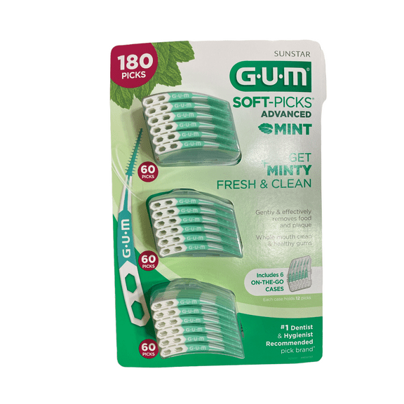 SunStar G.U.M Soft-Picks Advanced Mint Includes 6 on-Go-Cases 180 Picks