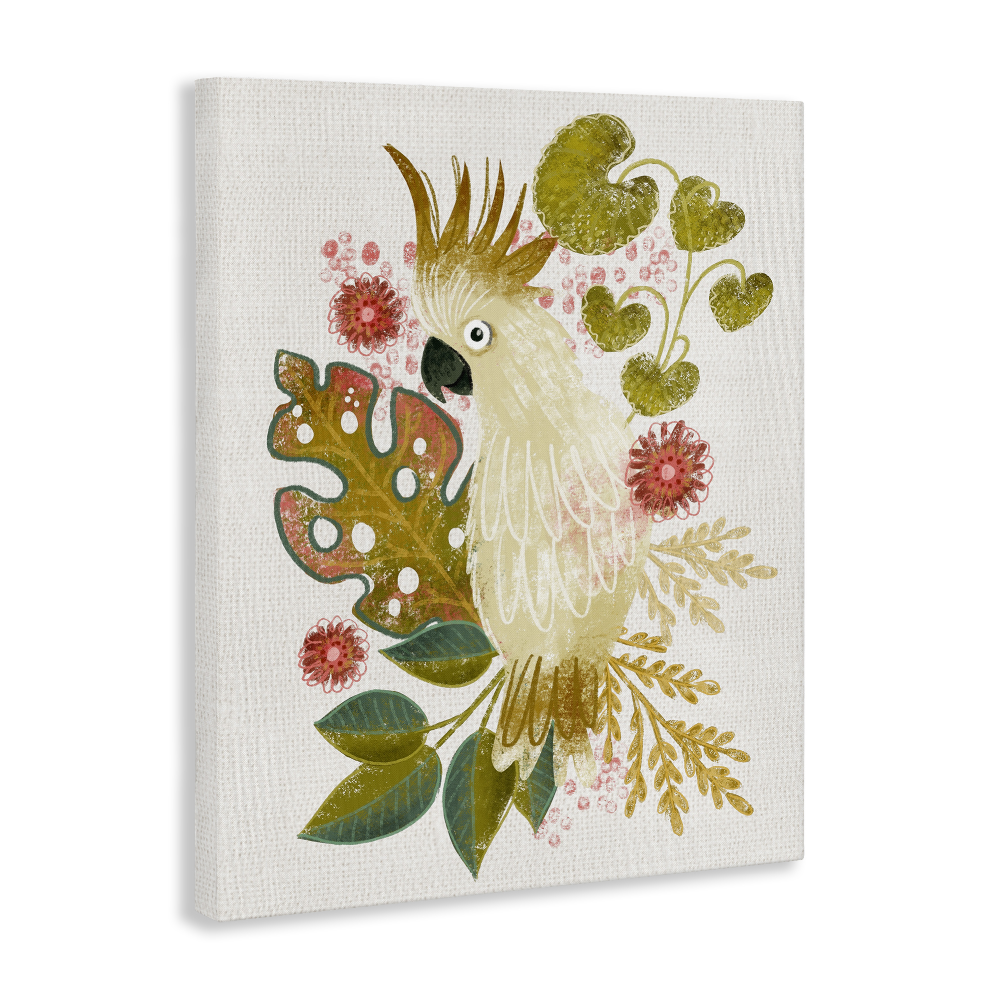 Stupell Industries Cockatoo & Tropical Leaves Animals & Insects Painting Gallery Wrapped Canvas Art Print Wall Art, 30 x 40