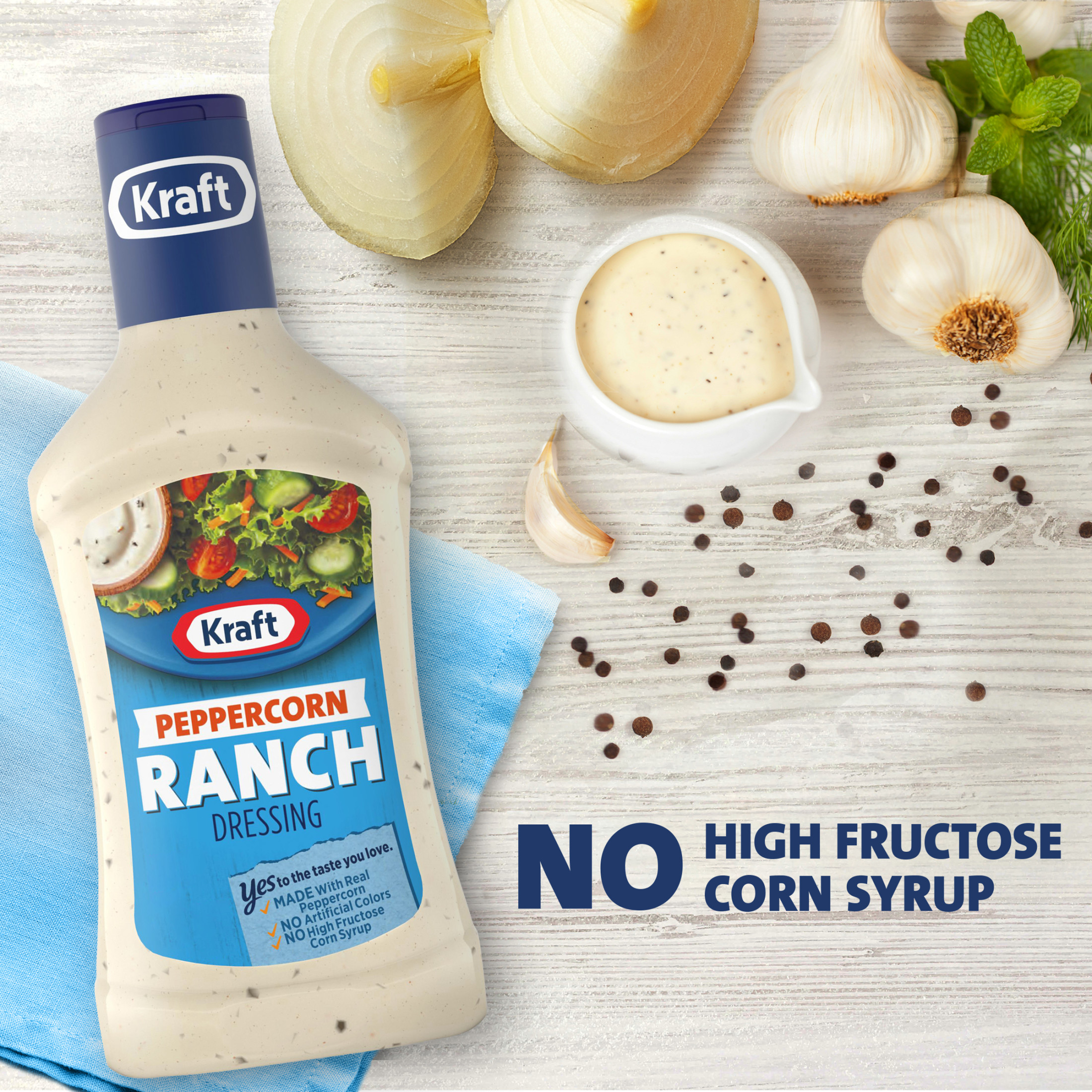 Kraft Peppercorn Ranch Salad Dressing, 16 fl oz Bottle