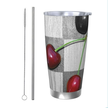 

KLL Cherries laid Print 40oz Stainless Steel Insulated Car Cup with Spillproof Lid - Keep Your Drink Hot or Cold on the Go-Straw Two-piece Set