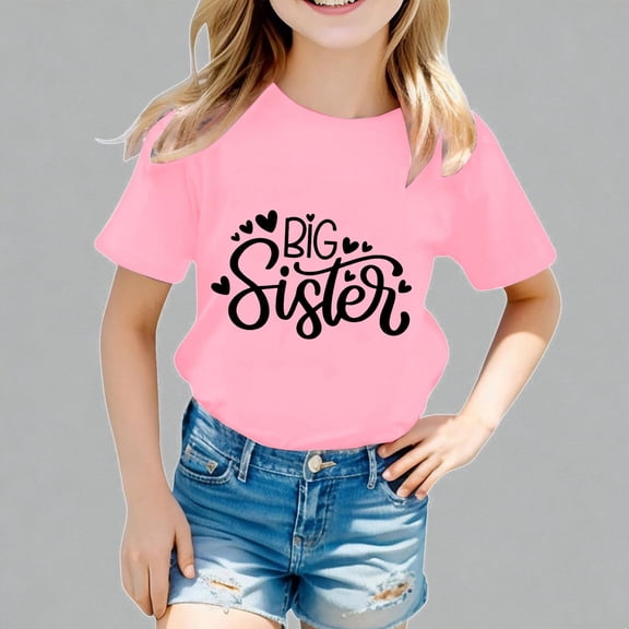 Krdevn Girls "Big Sister" Graphic Print Short Sleeve T-Shirt Casual Soft Crew Neck Summer Tee for Kids,12-13 Years