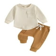 thumbnail image 1 of Toddler Boys 2PCS Pants Sets Solid Color Long Sleeve Sweatshirt and Drawstring Pants Sets 6-12 Months, 1 of 8
