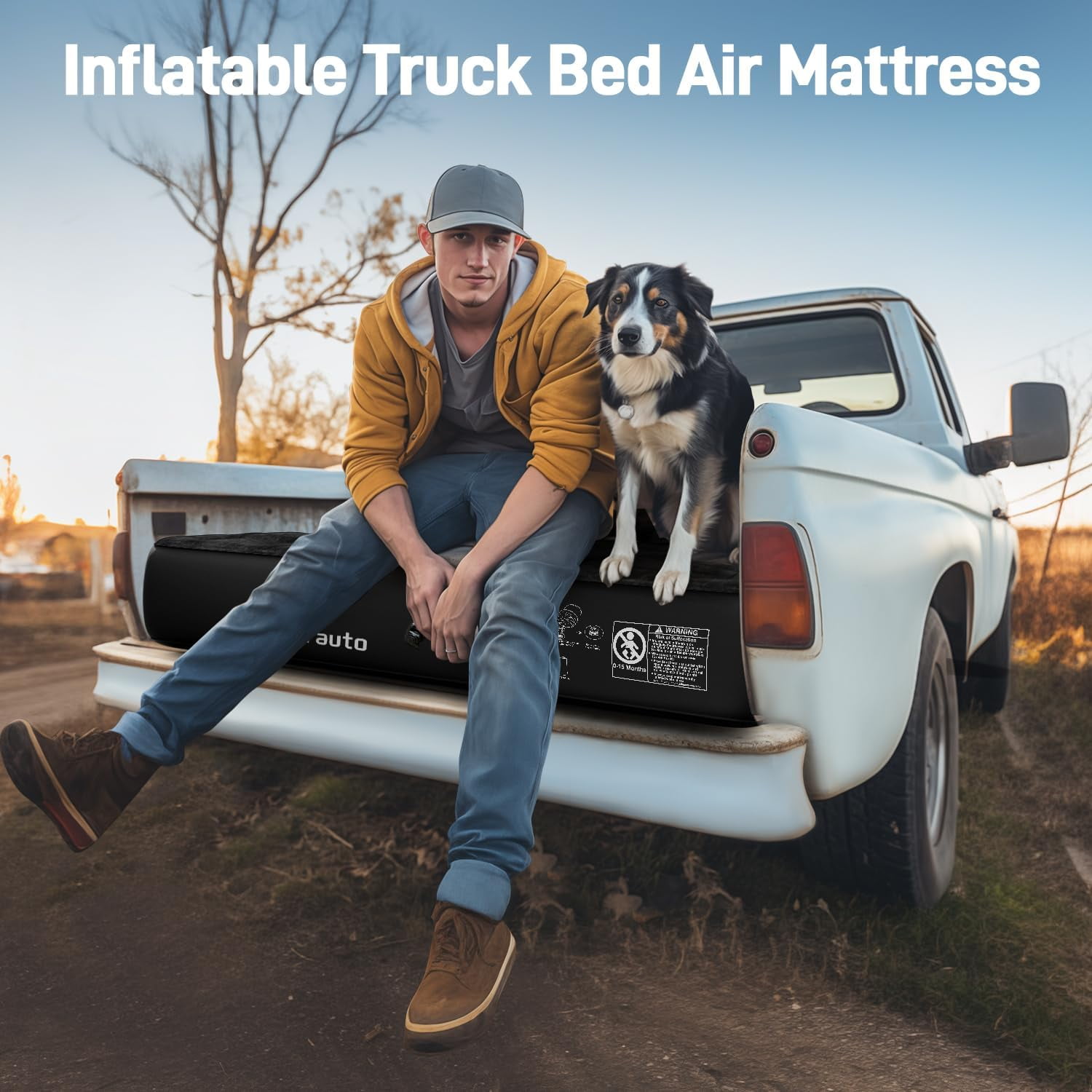 Truck Bed Air Mattress for 5.5'-5.8' Full Size Short Truck Bed Inflatable Camping Mattress with Pump & Carry Bag, Black