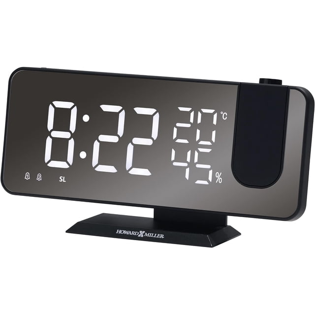 Howard Miller Gable Table Clock 645-839 – Digital Alarm Clock, Matte Black Case, Large Display, 4 Brightness Settings, Nightstand & Desk Clock, USB Charging Port
