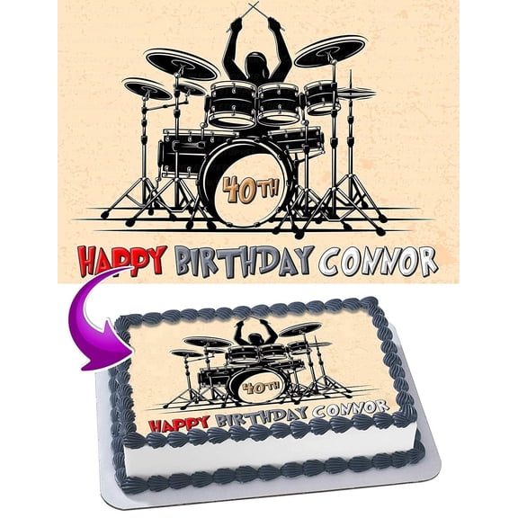 Drum Edible Image Icing Cake Topper for Quarter Sheet Cake, by TNCT