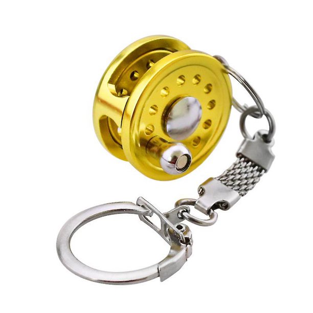 Llavero de carrete de pesca en miniatura (1 unidad, dorado)