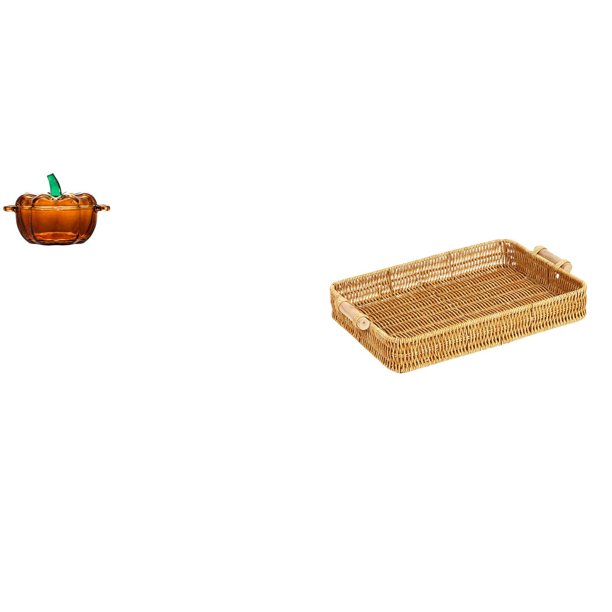 Plato de dulces,Plato de dulces de vidrio con tapa Tarro de dulces decorativo,Cestas de almacenamiento,Cestas de almacenamiento de cocina tejidas con asas hechas a mano,Cestas de pan redondas