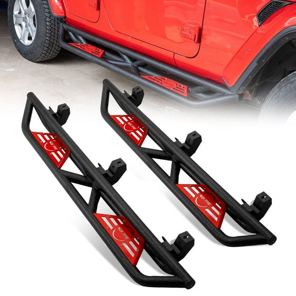 Sunpie 2018-2025 Jeep Wrangler JLU 4 Door Black Stainless Steel Running Boards & Step Bars