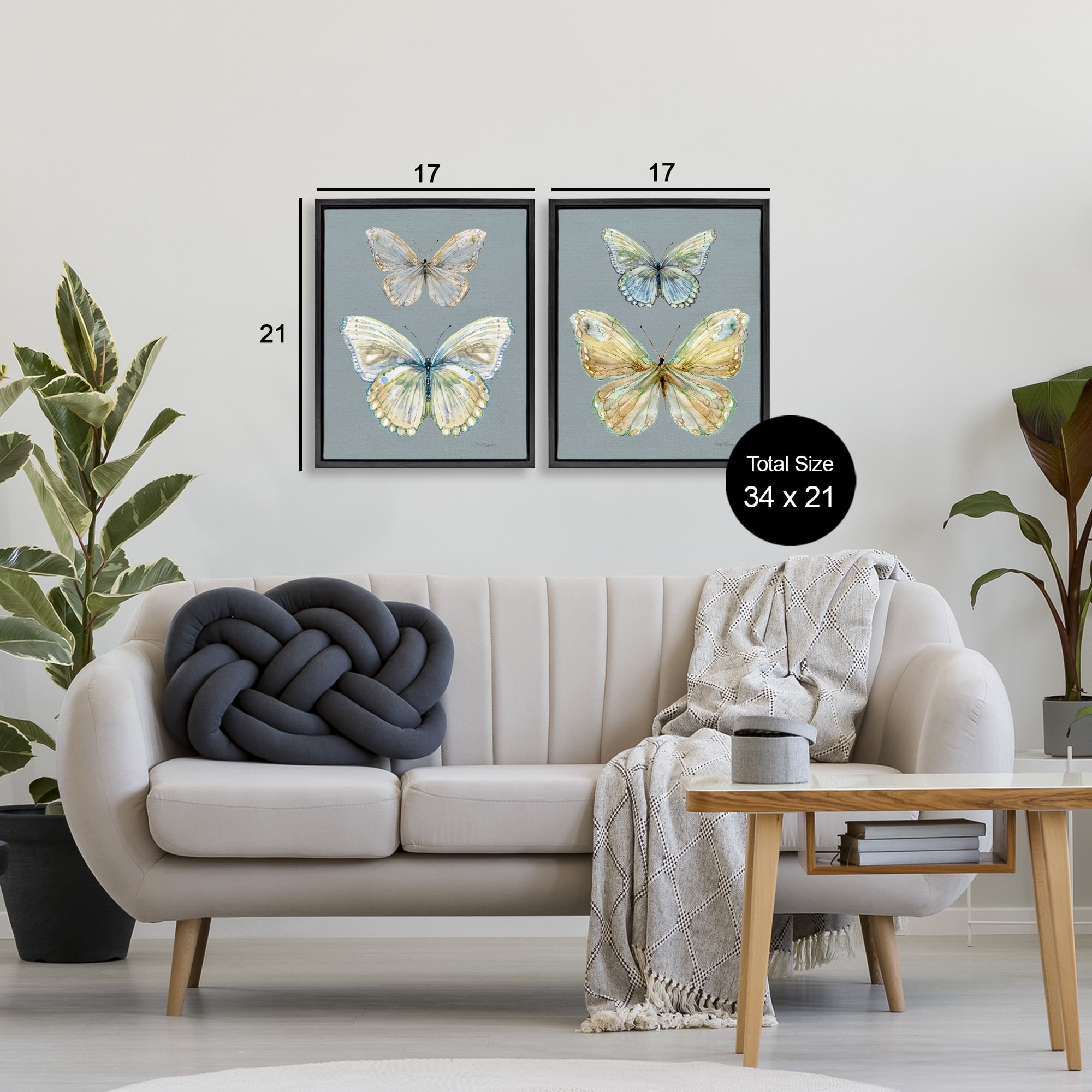 Stupell Industries Butterfly Pairs over Slate 2 Piece Black Framed Floater Canvas Set, design by Carol Robinson
