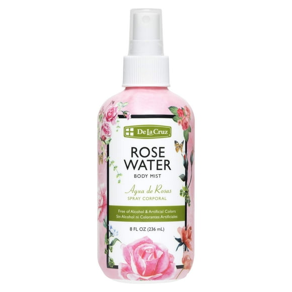 De La Cruz Rose Water Body Mist - Spray de agua de rosas para cara, piel y cabello 8 fl oz (1 botella)
