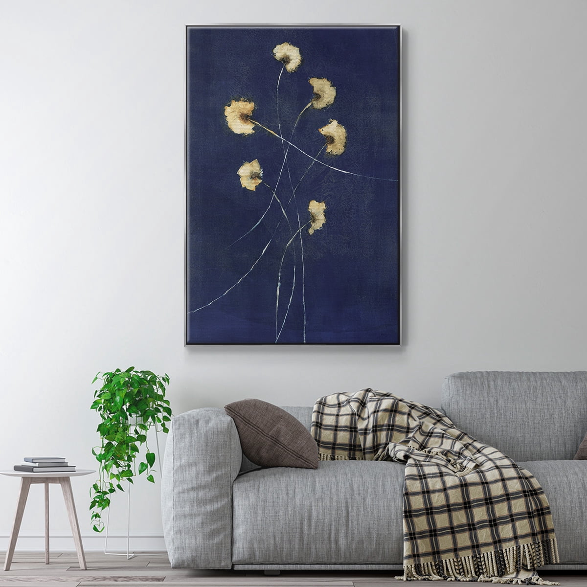 Indigo 1 Framed Premium Gallery Wrapped Canvas - Ready to Hang - 25 x 37 - Silver Floating Frame